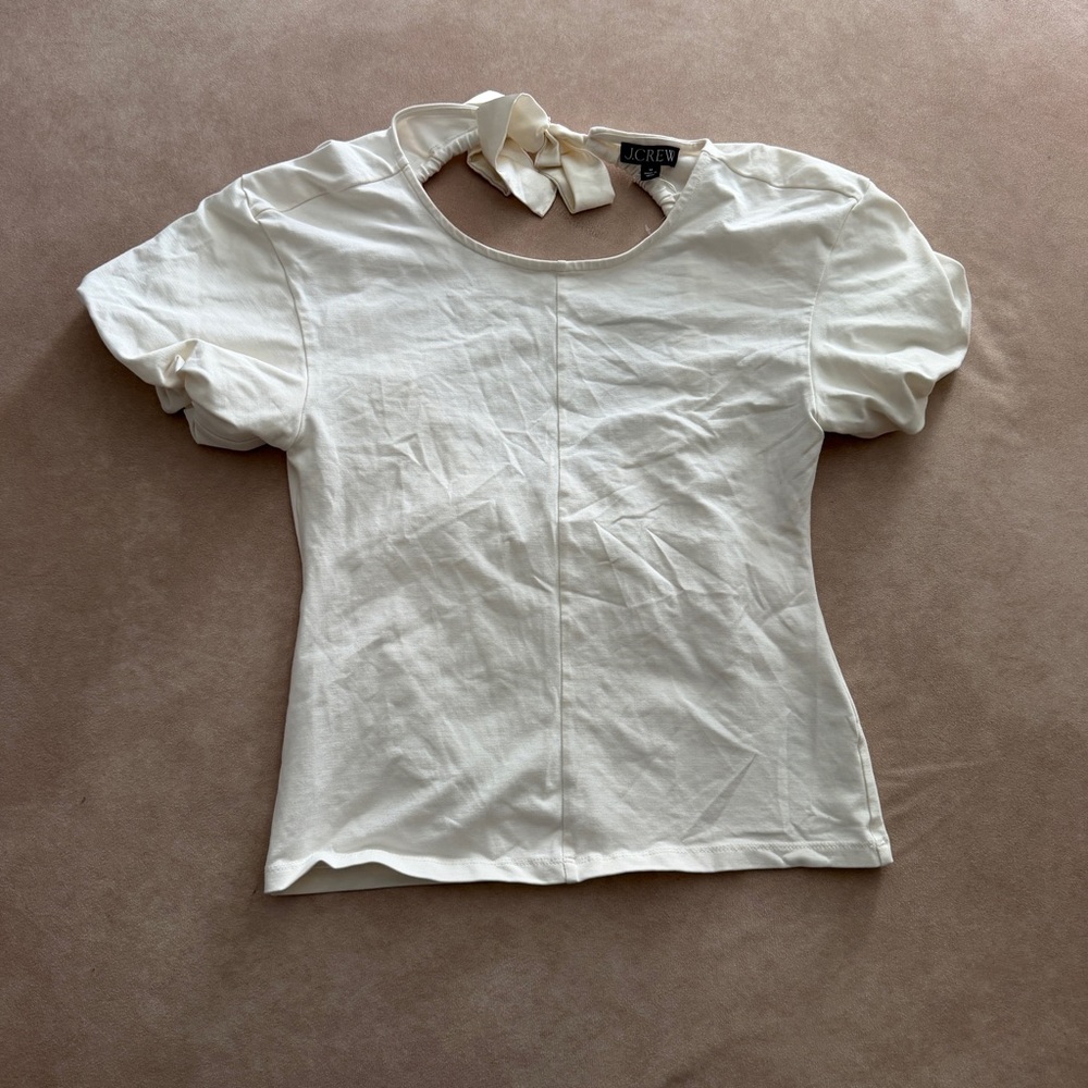 J. Crew Open-back puff-sleeve top in stretch cotton blend • size medium • CC984